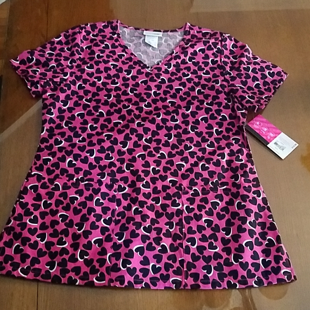 New scrubstar pink polka dot heart scrub top